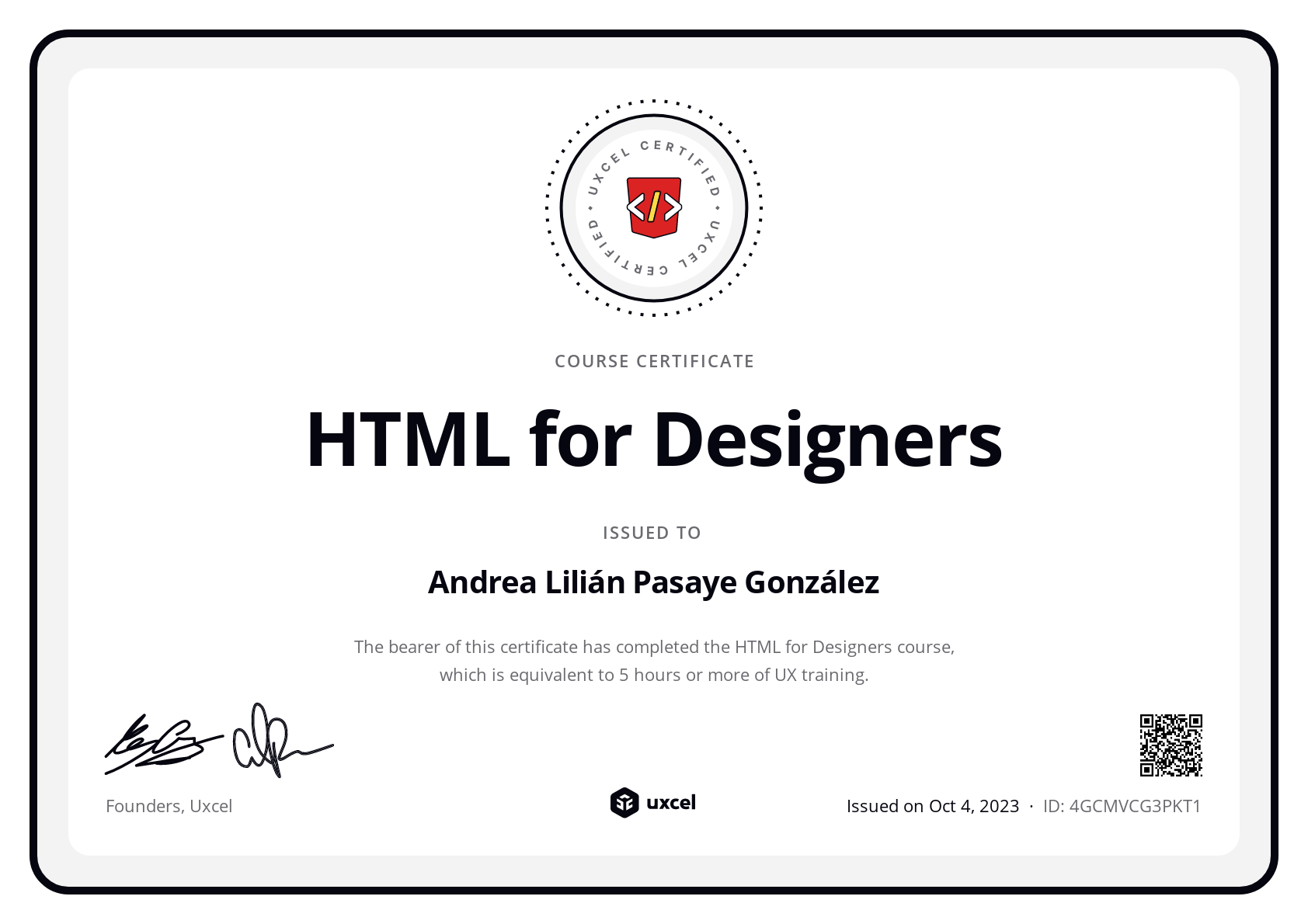 Andrea Lilián Pasaye González's certificate